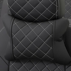 Подушка под шею с эффектом памяти для Nissan 370 Z купе (2009-2023), Экокожа ромб, Черный с белой строчкой Автопилот