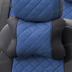 Подушка под шею с эффектом памяти для Cadillac Escalade IV (2014-2023) / Кадилак Эскалейд, Экокожа ромб, Синий с чёрным Автопилот