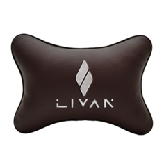 Автомобильная подушка на подголовник экокожа Coffee с логотипом автомобиля LIVAN Vital Technologies