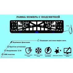 Рамка номера со светодиодной LED подсветкой с логотипом для автомобиля DS, тюнинг авто, рамка гос номер, 1 шт, 12 В Нет бренда