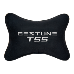 Подушка на подголовник алькантара Black с логотипом автомобиля FAW Bestune T55 Vital Technologies