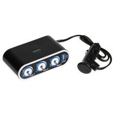 Разветвитель прикуривателя TORSO, 12-24 В, USB, провод 50 см, подсветка
