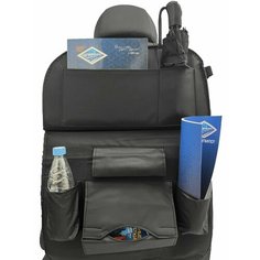 Накидка защитная (органайзер) с откидным столиком на спинку автомобильного сиденья на Ауди А3 (1996 - 2000) хэтчбек 5 дверей / Audi A3, Экокожа, Черный Автопилот