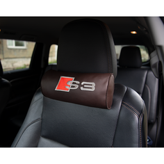 Автомобильная подушка-валик на подголовник экокожа Coffee c вышивкой AUDI S3 Vital Technologies