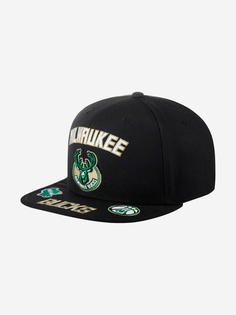 Бейсболка с прямым козырьком MITCHELL NESS HHSS2998-MBUYYPPPBLCK Milwaukee Bucks NBA (черный), Черный Mitchell&Ness