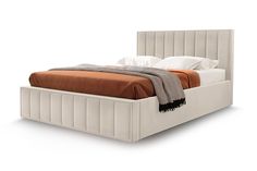 Кровать 140х200 с подъемным механизмом двуспальная Karla с мягким изголовьем бежевый No Brand