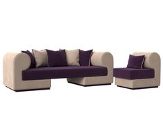 Набор Кипр-2 (диван, кресло) велюр фиолетовый/бежевый Лига Диванов