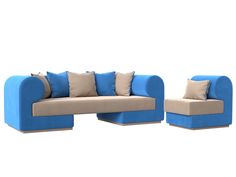 Набор Кипр-2 (диван, кресло) велюр бежевый/голубой Лига Диванов