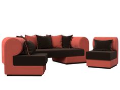 Набор Кипр-3 (диван, 2 кресла) микровельвет коричневый/коралловый Лига Диванов