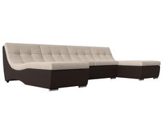 П-образный модульный диван Монреаль рогожка/экокожа бежевый/коричневый Лига Диванов