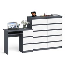 Стол компьютерный правый СВК Мори с комодом графит/белый, 210х50х115 см