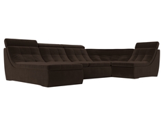 П-образный модульный диван Холидей Люкс микровельвет коричневый Лига Диванов