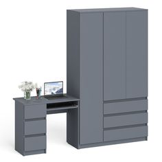 Компьютерный стол правый и шкаф-комод СВК Мори МШ900.1 графит, 180х50х180 см