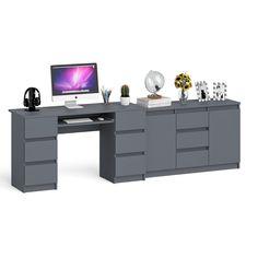 Комод-тумба СВК Мори МК1200.3 со столом двухтумбовым МС-2 графит, 256х50х77 см