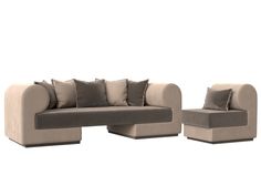 Набор Кипр-2 (диван, кресло) велюр коричневый/бежевый Лига Диванов