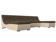 П-образный модульный диван Монреаль рогожка/экокожа коричневый/бежевый Лига Диванов