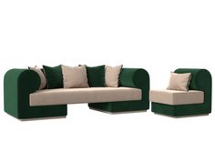 Набор Кипр-2 (диван, кресло) велюр бежевый/зеленый Лига Диванов