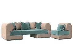 Набор Кипр-2 (диван, кресло) велюр бирюзовый/бежевый Лига Диванов