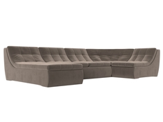 П-образный модульный диван Холидей велюр коричневый Лига Диванов