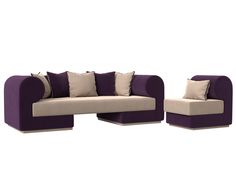 Набор Кипр-2 (диван, кресло) велюр бежевый/фиолетовый Лига Диванов