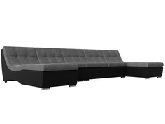 П-образный модульный диван Монреаль Long рогожка/экокожа серый/черный Лига Диванов