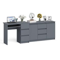 Тумба-комод МК1200 и компьютерный стол МС-6Пр графит, 210х50х77 см СВК