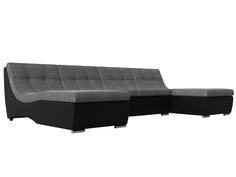 П-образный модульный диван Монреаль рогожка/экокожа серый/черный Лига Диванов