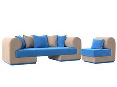 Набор Кипр-2 (диван, кресло) велюр голубой/бежевый Лига Диванов