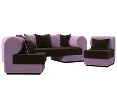 Набор Кипр-3 (диван, 2 кресла) микровельвет коричневый/сиреневый Лига Диванов