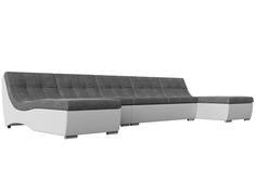 П-образный модульный диван Монреаль Long рогожка/экокожа серый/белый Лига Диванов