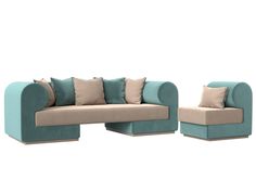 Набор Кипр-2 (диван, кресло) велюр бежевый/бирюзовый Лига Диванов