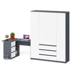 Стол компьютерный угловой СВК Мори МС16Л и шкаф 1600 графит/белый, 284,8х85х210 см