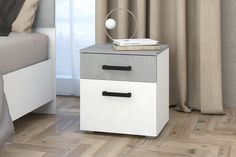 Тумба прикроватная Ева Белый Текстурный/Бетонный Камень No Brand