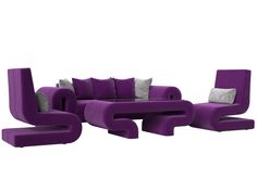 Набор Волна-2 (стол, диван, 2 кресла) микровельвет фиолетовый Лига Диванов