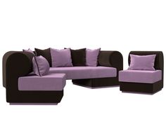 Набор Кипр-3 (диван, 2 кресла) микровельвет сиреневый/коричневый Лига Диванов