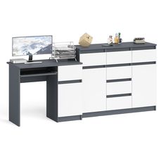Тумба-комод СВК Мори МК1200.4 и стол компьютерный МС-1Пр графит/белый, 210х50х94 см