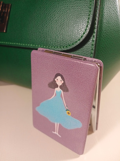 Зеркало карманное Вишенки складное компактное для сумки двустороннее Женское Девочка