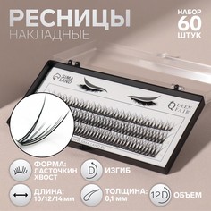 Набор накладных ресниц «Ласточкин хвост», пучки, 10, 12, 14 мм, толщина 0,1 мм, изгиб D, 1 Queen Fair