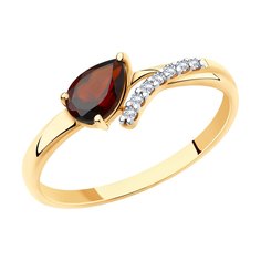 Кольцо из красного золота с фианитом и гранатом р. 18 SOKOLOV 715696