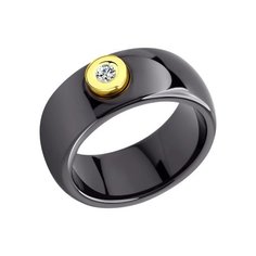 Кольцо из керамики/желтого золота р. 19 SOKOLOV Diamonds 6015006, бриллиант/керамика