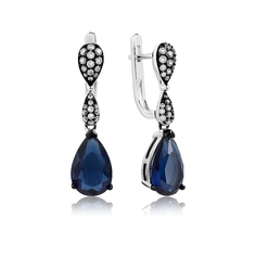 Серьги подвески из серебра VALTERA 103626, сапфир искусственный