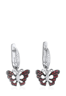 Серьги подвески из серебра VALTERA 103646, рубин искусственный\фианит