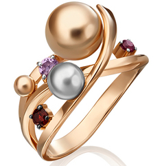 Кольцо из золота с гранатом/аметистом р. 17,5 PLATINA jewelry 01-5477-00-257-1111-76