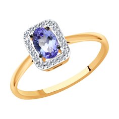 Кольцо из красного золота с бриллиантом/танзанитом р. 16,5 SOKOLOV Diamonds 6014132