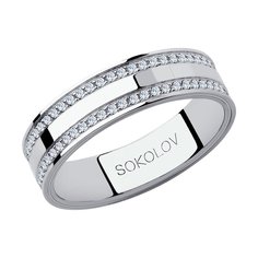 Кольцо обручальное из белого золота с фианитом р. 17 SOKOLOV 112060-01