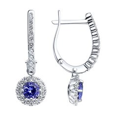Серьги подвески из белого золота с бриллиантом/танзанитом SOKOLOV Diamonds 6024276-3