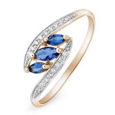 Кольцо из красного золота с сапфиром/бриллиантом р. 17 585Gold 101010802