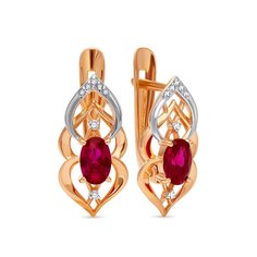 Серьги из красного золота 585Gold 102005841, рубин искусственный/бриллиант