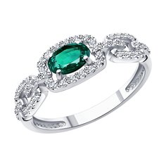 Кольцо из белого золота с бриллиантом и изумрудом р. 16 SOKOLOV Diamonds 3010665-3