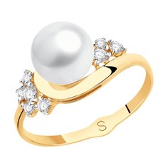 Кольцо из красного золота SOKOLOV 791116, фианит/жемчуг культивированный